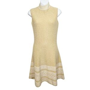St. John knits vintage 1970s ivory knit sleeveless a line dress size small/6 tan